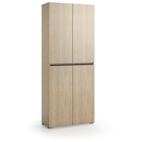 Dmora - Grande armoire polyvalente Dbalestr, Étagère à chaussures avec étagères réglables, Meuble à chaussures avec 4 portes, 100% Made in Italy, 80x37h195 cm, Olmo (1/4)