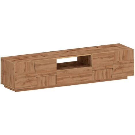 Dmora - Meuble TV Dcortinovi, Buffet bas de salon avec 4 portes et 1 tiroir, base meuble TV, 220x44h46 cm, Chêne (1/5)