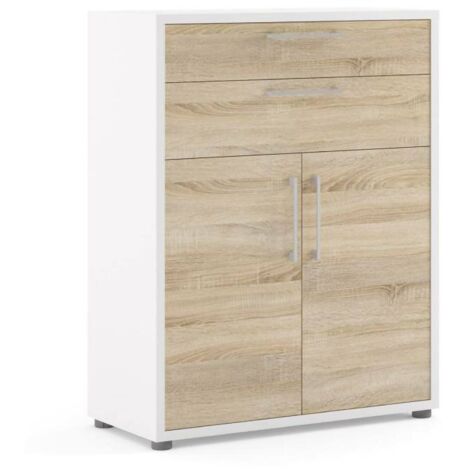 Buffet Acidulé, Armoire un Étage, 2 Tiroirs, 40x89x113h cm Blanc (1/3)