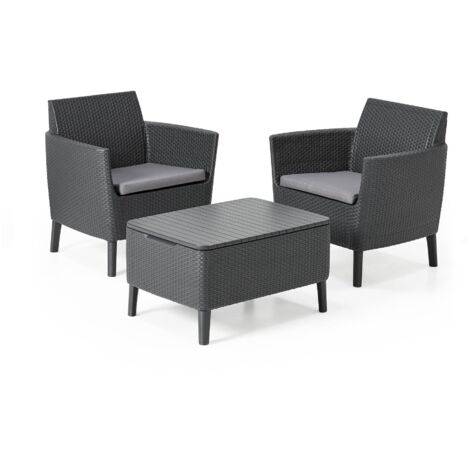 Ensemble Salon de Jardin Granby, Salon de Jardin 2 Places, Table Basse, Noir Anthracite (1/3)