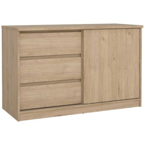 Crédence Bebinca, Buffet une étagère, 3 tiroirs, 50x118,9x75,6h cm Chêne Marron (1/5)