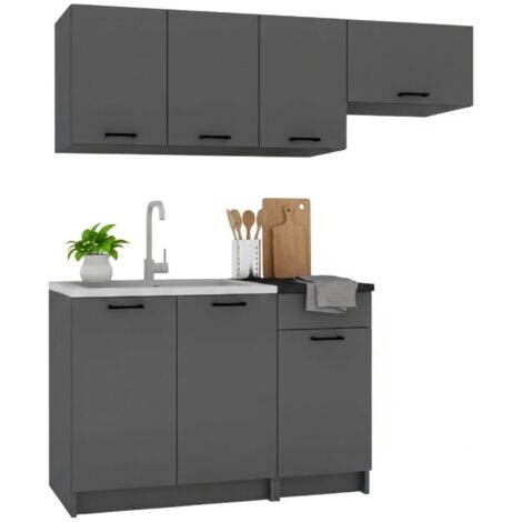 Dmora – Cuisine complète Cormons – Ensemble compact 180x180x200 cm – Panneau mélaminé anthracite avec portes et tiroir – Prédisposition pour évier