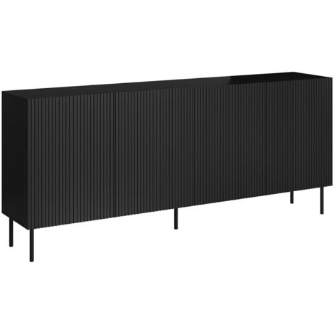 Buffet Corana, buffet de salon à quatre portes battantes, surélevé, 200 x 42 x 82 cm, noir (1/4)