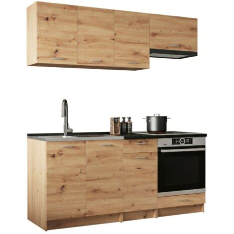 Dmora – Cuisine complète Teano – Ensemble compact 240x60x200 cm – 4 tiroirs et 2 portes en chêne – Design moderne pour optimisation d'espace (1/5)