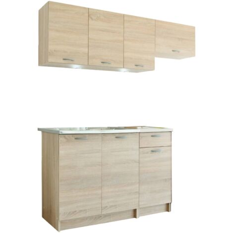 Dmora – Cuisine complète Sora – Ensemble compact en chêne – Dimensions 240x60x200 cm – Avec portes et tiroir pour rangement optimisé (1/5)