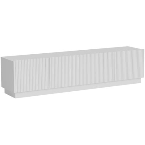 Meuble TV Macherio, buffet de salon avec quatre portes battantes, design minimaliste et moderne, 200x40 h48 cm, blanc (1/4)