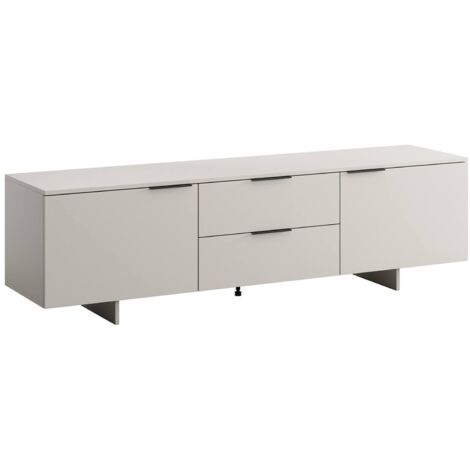 Meuble TV Cislago, buffet de salon avec deux portes battantes et deux tiroirs, surélevé du sol, 180x42 h55 cm, beige (1/4)