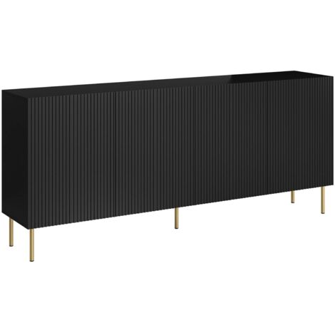Buffet Londa, buffet de salon à quatre portes battantes, surélevé, 200 x 42 x 82 cm, noir (1/4)