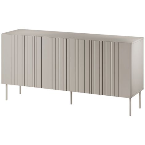 Buffet Spirano, buffet de salon à trois portes battantes et compartiments intérieurs, surélevé du sol, 151 x 42 x 75 cm, beige (1/4)