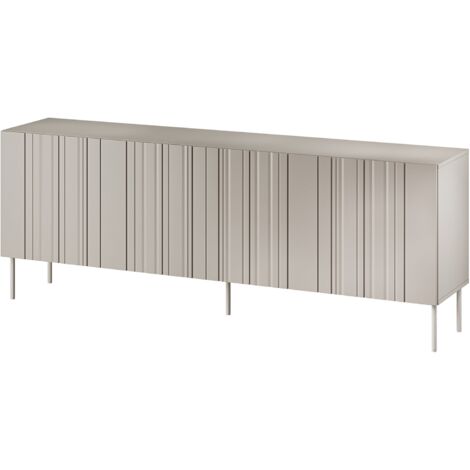 Buffet Gerace, buffet de salon à quatre portes battantes et compartiments intérieurs, surélevé, 201 x 42 x 75 cm, beige (1/4)