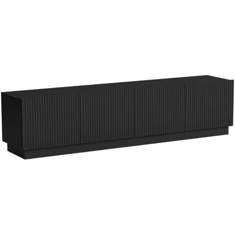 Meuble TV Macherio, buffet de salon avec quatre portes battantes, design minimaliste et moderne, 200x40 h48 cm, noir (1/4)