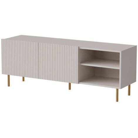 Meuble TV Magnano, buffet de salon avec quatre portes battantes, surélevé du sol, 150x42 h52 cm, beige (1/4)