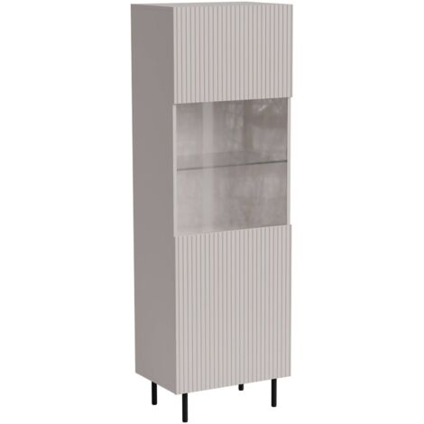 Vitrine Luzzana, vitrine de salon avec porte vitrée et détails, surélevée, 60 x 42 h 183 cm, beige (1/4)