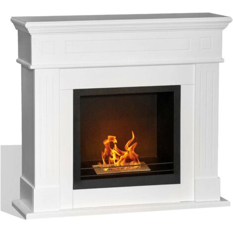 Cheminée à Bioéthanol Aradeo, Capacité 1,2 L, Surface Chauffante 30 Made in Italy, 37x110x102h cm Blanc (1/4)
