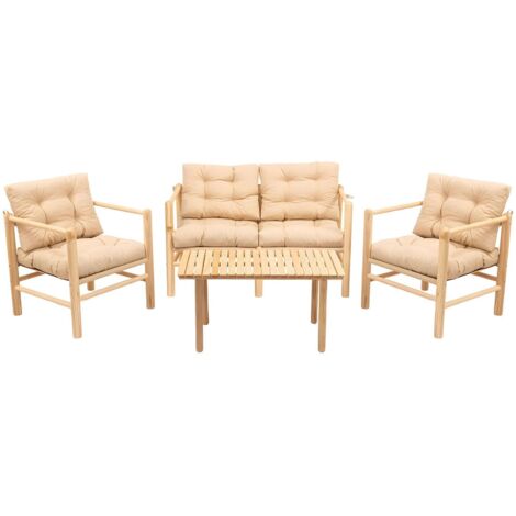 Ensemble Table et Chaises Frigento, 4 Places, Dimensions Siège 110x51h86 cm, Marron Crème (1/5)