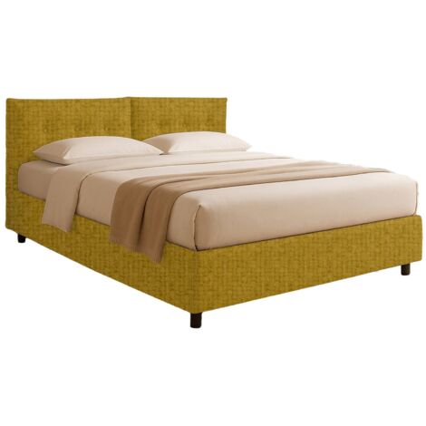 Lit Petit Double Leeds, Déhoussable, Coffre Made in Italy, Jaune Ocre (1/4)