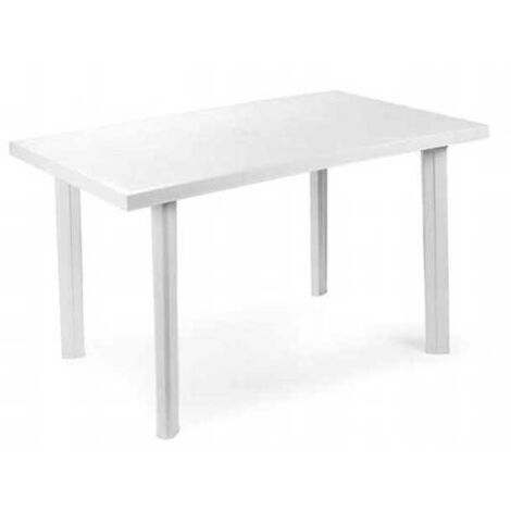 Progarden – Table de jardin en résine blanche 126x76x72 cm – Rectangulaire, empilable, trou pour parasol – Résistante aux intempéries et moisissures (1/4)