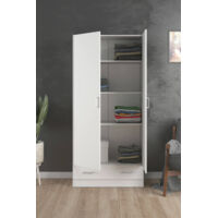 Dmora – Armoire 2 portes 1 tiroir 79 x 170 x 36 cm – Structure en tôle laminée blanche – 3 étagères pour rangement optimisé
