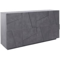 Dmora – Buffet moderne 4 portes gris cendré – Dimensions 162x44x86 cm – Matériau stratifié résistant aux chocs – Design géométrique