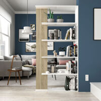 Loungitude – Bibliothèque blanche 90x180 cm – 5 étagères en panneaux mélaminés – Pour séparation d'espaces – Style moderne