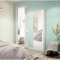 Abitare – Meuble à chaussures moderne avec miroir 60x22x113 cm blanc mat – 12 barres en aluminium pour 16 paires – Kit de montage inclus