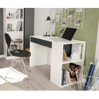 Dmora - Bureau Danani, Bureau réversible avec tiroir, Table d'étude ou de bureau pour PC, 101x50h73 cm, Blanc et Anthracite