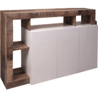 Dmora – Buffet moderne 3 portes et étagères – Dimensions 146x62xh93 cm – Couleur blanche et poire – Fabriqué en stratifié résistant