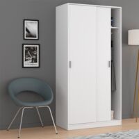 Armoire 2 portes coulissantes blanche 100x50x200 cm – Panneaux mélaminés 15 mm – Rangement vêtements et accessoires – Design contemporain – Habitdesign