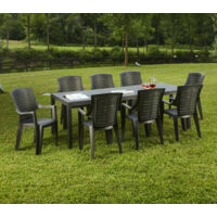 Ipae Progarden – Table de jardin extensible en aluminium 150-220 cm – Noir anthracite – Accueille jusqu'à 10 personnes – Imperméable et déperlant - 90x220x72h