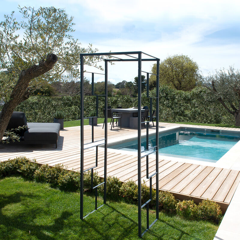 Arche de jardin mandala en acier anthracite tubes carrés grand