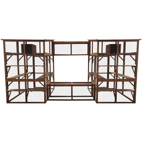 Cémonjardin – Parc à chats double en bois avec tunnel – Dimensions L 320 x lg 160 x H 175 cm – Grillage en acier galvanisé – 2 portes sécurisées