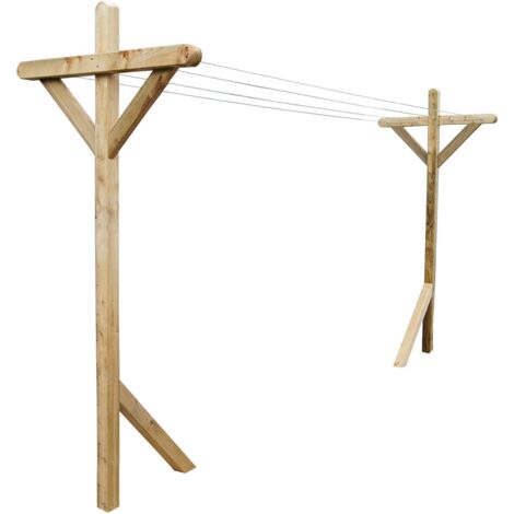 Cémonjardin – Étendoir à linge extérieur 3m – Bois PEFC traité autoclave – Fils en acier inoxydable – Grande capacité 12m² de séchage