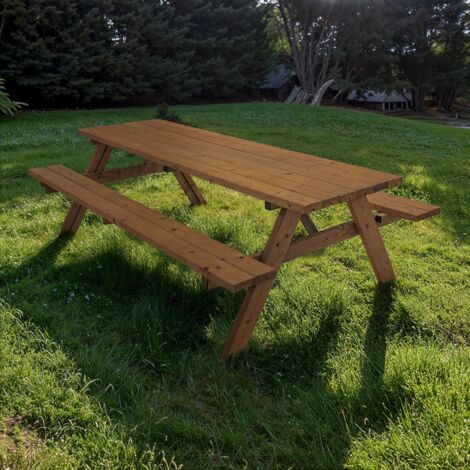 Cémonjardin – Table de pique-nique en bois 8 personnes – Traitement autoclave classe III – Dimensions L 240 x lg 153 x Ht 76 cm – Conçue pour extérieurs