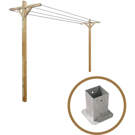 Cémonjardin – Kit étendoir à linge extérieur 3m – 15m de câble – Pin sylvestre certifié FSC – Traitement autoclave classe III – 2 supports à fixer inclus