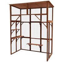 Cémonjardin – Parc à chats en bois de sapin lasuré – Dimensions L 200 x lg 100 x H 250 cm – 6 planches de repos – Toit en feutre bitumé