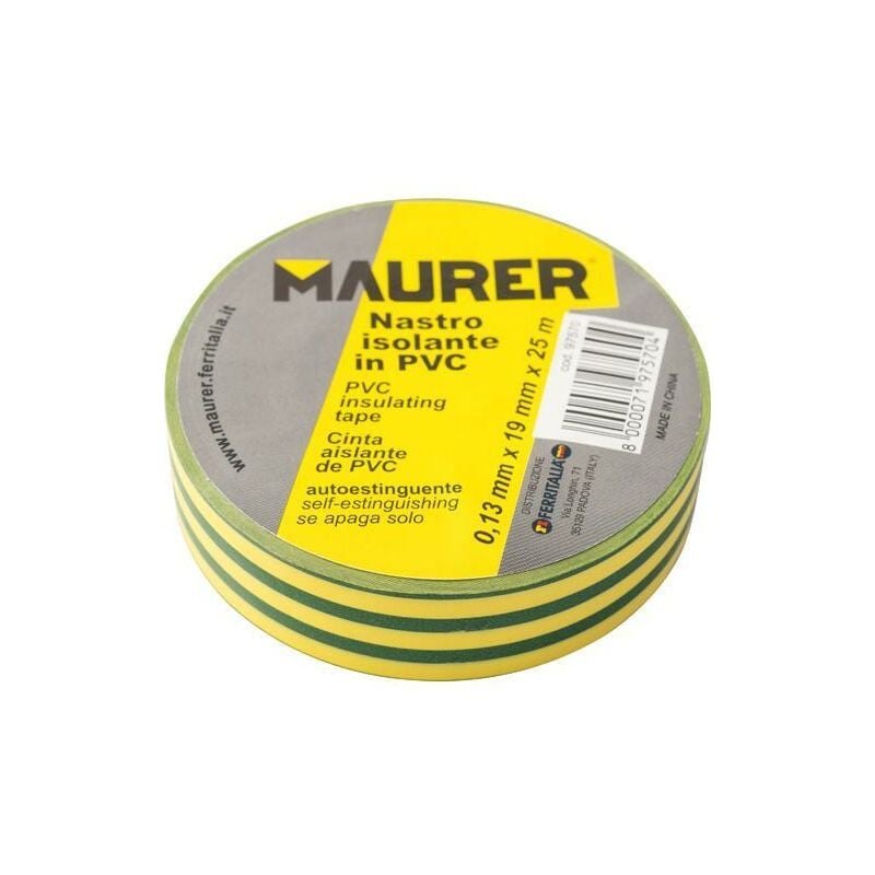 NASTRO ISOLANTE PVC GIALLO/VERDE MAURER 25MTX19MM SP.0,13MM