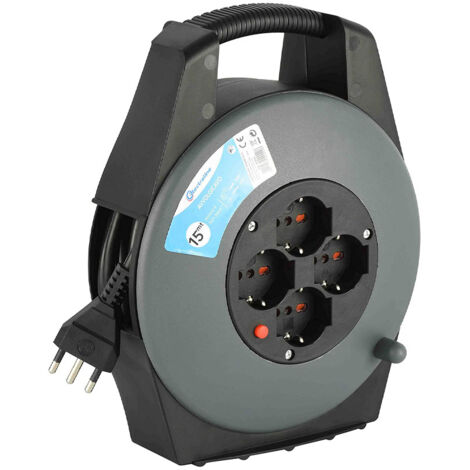 Avvolgicavo elettrico 15 m Electraline, 4 adattatori Prese Universali - 49029
