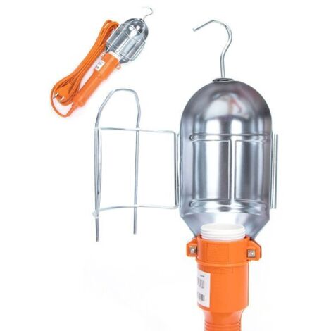 Electraline 60999 Lampada Portatile con Interruttore, Cavo 10 mt, Uso in Cantiere, Ispezione, Officina, Cantina, Lavoro, Garage, Nero/Azzurro