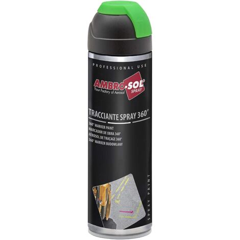 Ambro-Sol V403VERDEF Tracciante Marker Spray 360°, sia per Uso Professionale che Domestico, per Asfalti, Muri e Legno, Bomboletta Spray in Banda Stagnata Riciclabile 500 ml, Verde Fluorescente