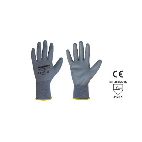 12 Paia Guanti Lavoro Poliuretano Grigio Seattle Maurer Tg 10 Con Polsino