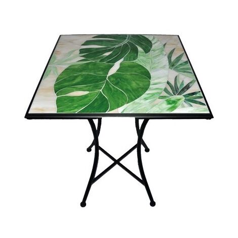 Marca – Tavolo da giardino in acciaio nero con piano in ceramica decorata – Dimensioni 60x60xH75 cm – Resistente agli agenti atmosferici (1/2)