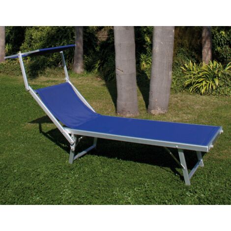 Lettino Mare Blu In Alluminio E Textilene Con Parasole: Relax In Giardino