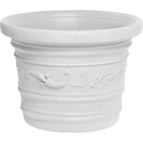 VASO TONDO FESTONATO 50 cm Colore BIANCO in Resina con doppio BORDO