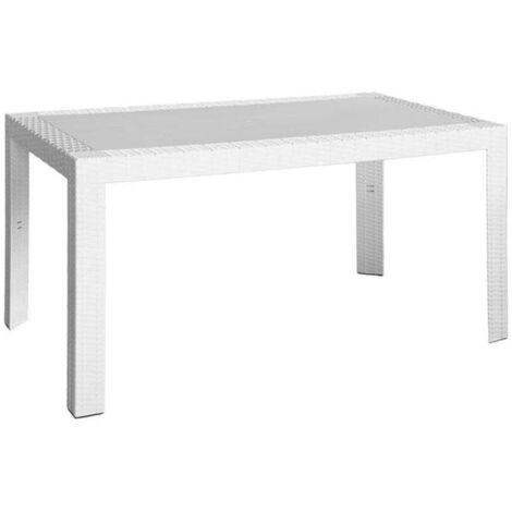 TAVOLO RESINA RETTANG. """URANO"""  BIANCO SIMILRATTAN 140X80X72H CM