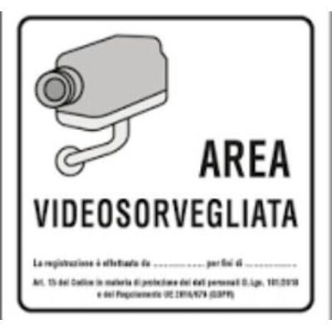 SEGNALETICA INFORMAZIONE 20X20CM """AREA VIDEOSORVEGLIATA""" ALLUMINIO