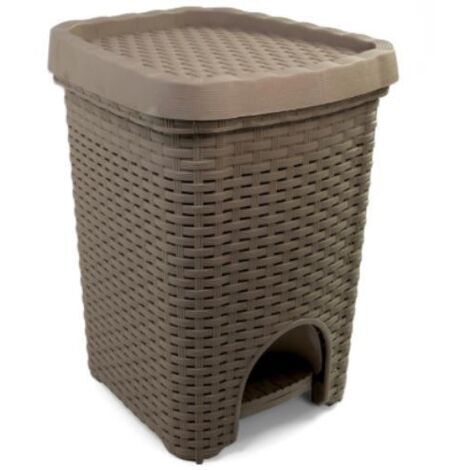 Pattumiera A Pedale In Rattan 6 Litri - Bianco Classico - Con Inserto Estraibile In Plastica Per Bagno, Cucina, Ufficio - 20,5x20,5x28 Cm