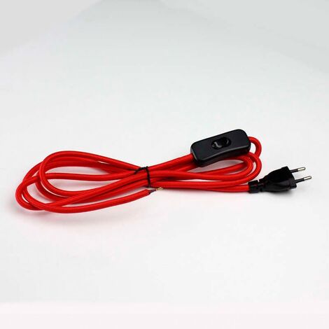 Câble textile avec interrupteur et prise, 2x0.75mm, 2m, rouge