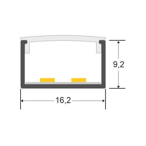 V-TAC 1x Profilé Aluminium 2 Métres Pour Bandes LED - Couvercle Opaque - Largeur Max Bande 12,4 Mm - 17,4 X 7 Mm