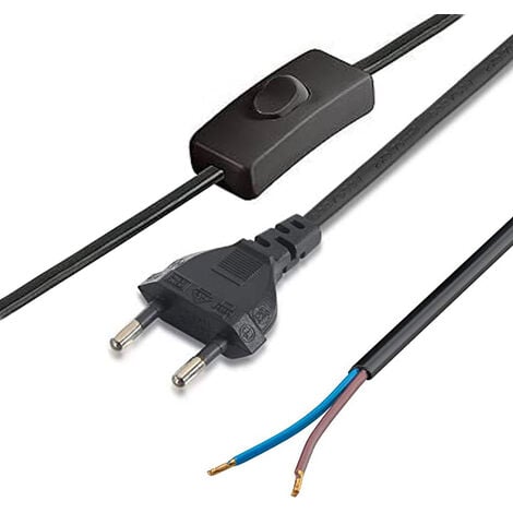 Câble avec interrupteur, 2 x 0,75mm, prise EU, 1,5m. noir