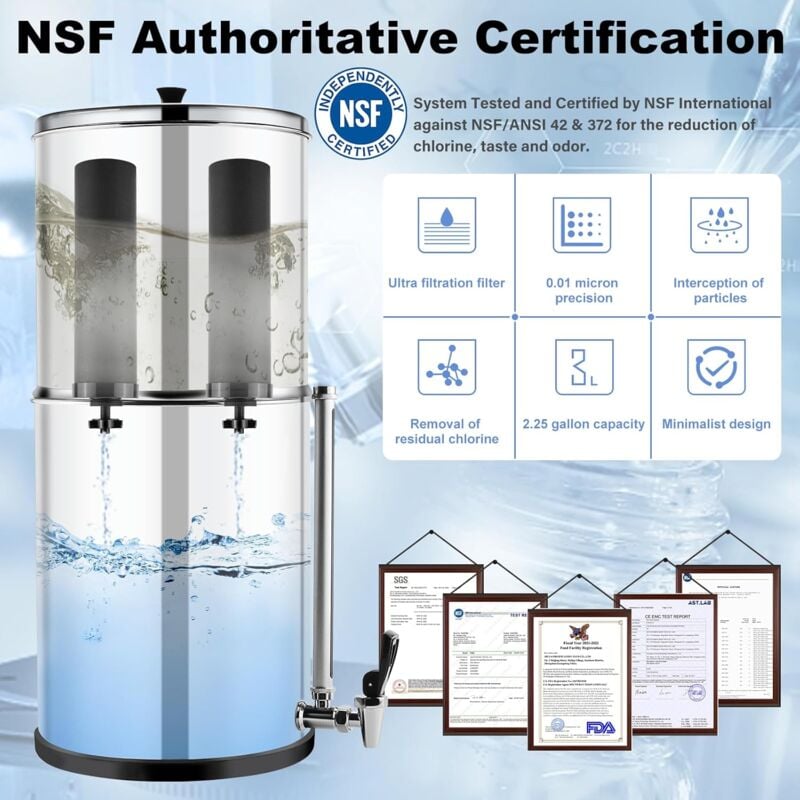 Purificateur D'eau Berkey Filtre à Eau 8.5l VEVOR Système De Filtration D'Eau Par Gravité 8,5 L, Filtre U00e0 Eau Filtration Eau Filtre Berkey